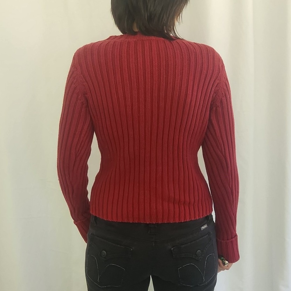Y2k Red Ribbed Sweater - Picture 3 of 4